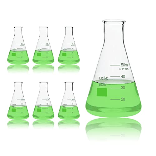 בקבוק ארלנמאייר utile, 6 יחידות של צלוחיות חרוטי של 500 מל, בורוסיליקט 3.3 צלוחיות זכוכית עם סיום מודפס, 4016.0500.6
