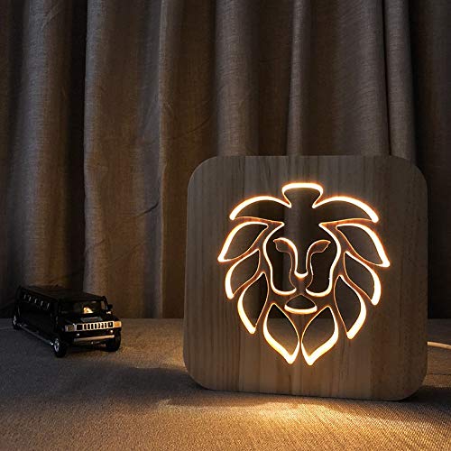 האריה נושא 3 ד עץ מנורת לילה אור בית חדר קישוט יצירתי שולחן מנורות לילדים מתנה