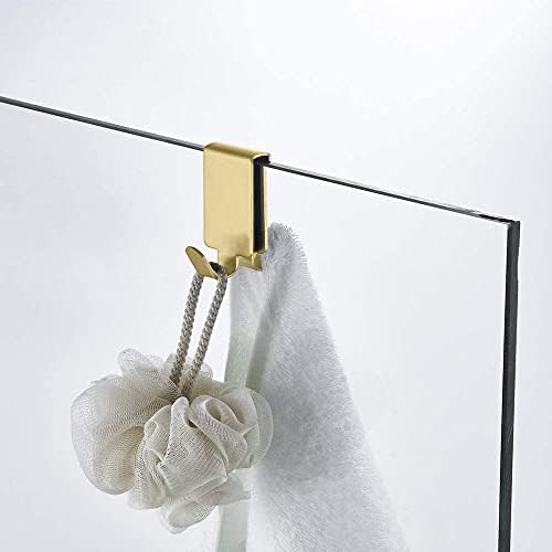 ווים כפולים של Mokiuer לדלת מקלחת זכוכית, ווים מגבת מעל קיר זכוכית האמבטיה 0.31-0.39in, נירוסטה, זהב, 2 חבילה.