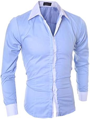 Dgkaxiyahm של גברים בסיסיים דקיקים של ניגודיות מזדמנים חולצת צווארון קל משקל קל משקל כפתור שמלה בכפתור כפתור למטה חולצות למעלה