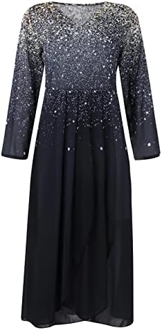 נשים עם צווארון אסימטרית מכפלת שמלת ערב ארוך שרוול בוהמי זורם נדנדה שמלת קוקטייל המפלגה שמלות