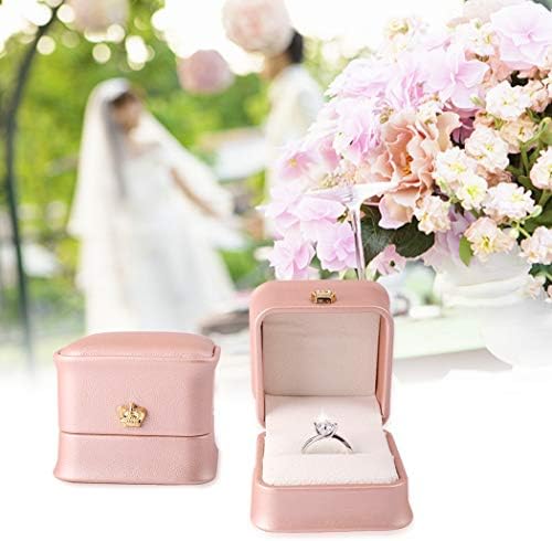 סט של 2 ורוד טבעת תיבת הצעת טבעת קופסות זוג אירוסין תכשיטי אריזת מתנה מקרה עור מפוצל טבעת עגילי תכשיטי תצוגה לחתונה