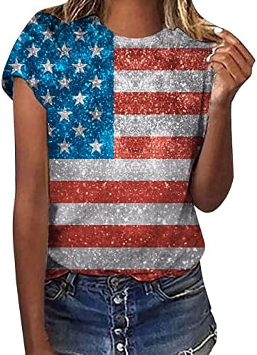 חולצות 4 ביולי נשים חולצות דגל אמריקאיות שרוול קצר צוואר עגול ארהב 4 ביולי חולצות נשים