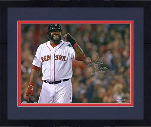 ממוסגר דיוויד אורטיז בוסטון רד סוקס חתימה על חתימה של 16 x 20 אגרוף עם כתובות מרובות - מהדורה מוגבלת של 34 - תמונות MLB עם חתימה