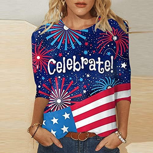 ארבעה ביולי חולצות לנשים 3/4 שרוול כוכב פסים טיז שלושה רובע שרוול חולצות אמריקאי דגל חולצות