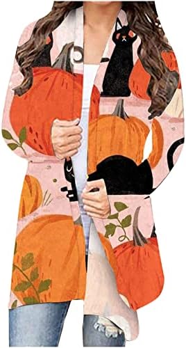 קרדיגן דלעת ליל כל הקדושים לנשים שרוול ארוך סוודר סרוג קדמי פתוח סוודר חיצוני פלוס גודל מעיל קל בגודל
