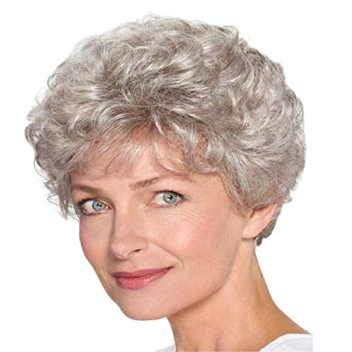 פאות פאה זקנה פאות, קצר אפור מתולתל שיער טבעי מעורבב פאות לקשישים נשים פאות