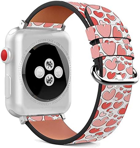 תואם ל- Apple Watch - צמיד צמיד של 38 ממ עור עם אבזם ומתאמים מפלדת אל חלד - יום האהבה עם לבבות