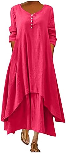 שמלות DopoCQ לנשים 2023 פלוס גודל V גודל V צוואר כותנה שמלות ארוכות רופפות שמלת מקסי שולי שכבה כפולה שכבה
