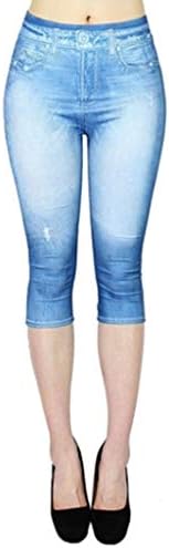 מכנסי קאפרי לנשים חלולות מכנסיים מודפסים ג'ין אלסטי כמו שבעה מכנסי מותניים גבוהים נשים חוצה מותניים מתלקחות יוגה