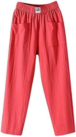 מכנסי פשתן כותנה אלסטיים אלסטיים של ג'אואר עם כיסים מכנסי חוף קלים נושמים מכנסי חוף קלים נושמים מכנסי הרמון בכושר מכנסיים