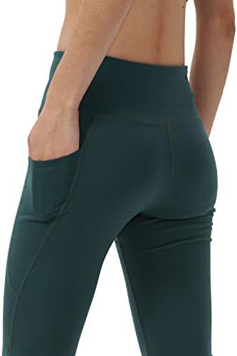 מכנסי יוגה של Bootleg לנשים של Keolorn עם כיסים נסתרים בקרת בטן פועלת על לימוג ארוך
