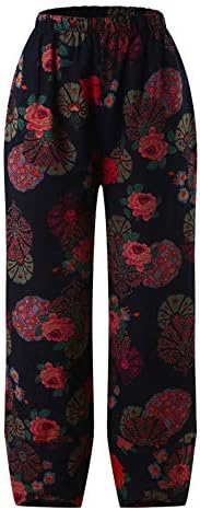 קאפרי מכנסיים לנשים כותנה פשתן רחב רגל קאפריס נשים קיץ קצוץ מכנסיים חוף אלסטי מותניים בבאגי יבול מכנסיים