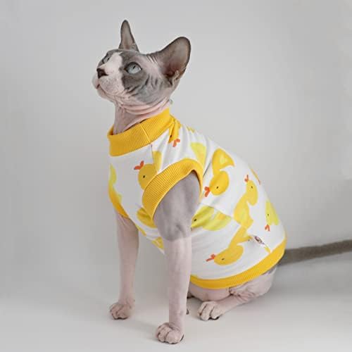 Sphynx חתול חסר שיער קיץ כותנה כותנה חולצות בגדי מחמד של אפוד חתול, חולצות צווארון עגולות חולצות חתלתול ללא שרוולים, חתולים וכלבים קטנים