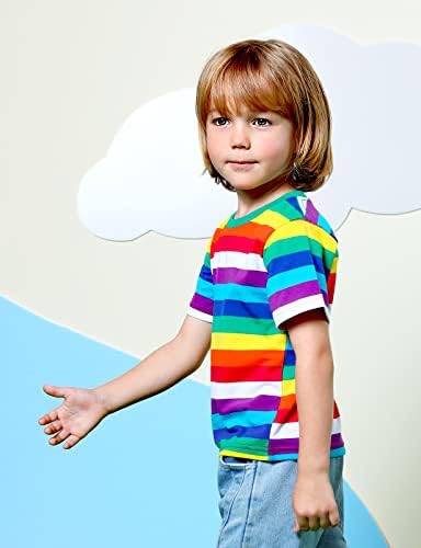 חולצת טריקו מפוספסת כותנה של קוסלנד בנים ופעוטות טי צוואר צוות שרוול קצר לילדים 2 ט-ל