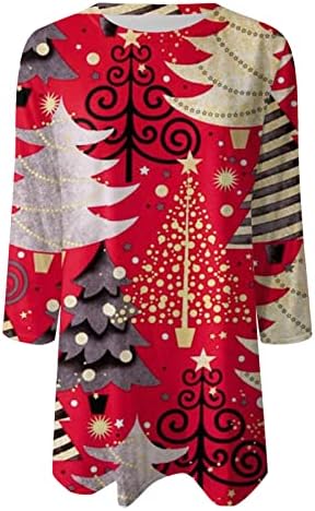 נשים מקרית חולצות שמלות חג המולד מודפס חג מזדמן שמלה קיצית ארוך שרוולים צווארון עגול שיבה הביתה שמלה