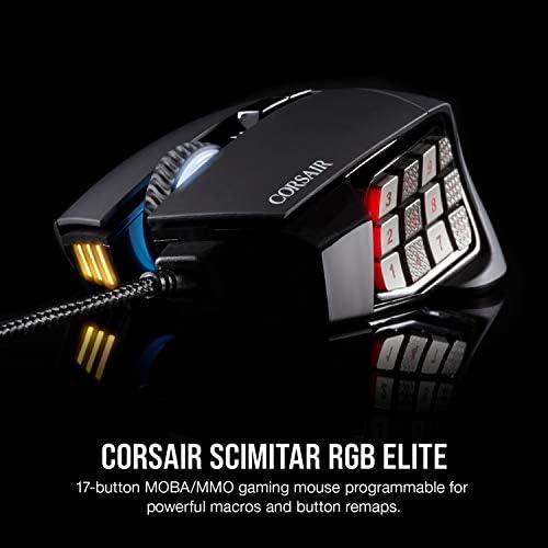 Corsair HS80 RGB אוזניות משחקי פרימיום אלחוטיות עם אודיו מרחבי - עובד עם Mac, PC, PS5, PS4 - פחמן ו- Scimitar RGB Elite, MOBA/MMO Gaming