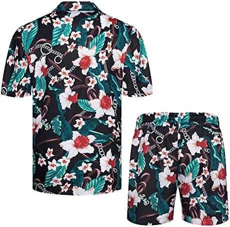 Aotorr Mens 2 חלקים מערכי הוואי חליפות מסלול פרחוני חולצות שרוול קצר מזדמן ומכנסיים קצרים תלבושות ריצה לקיץ