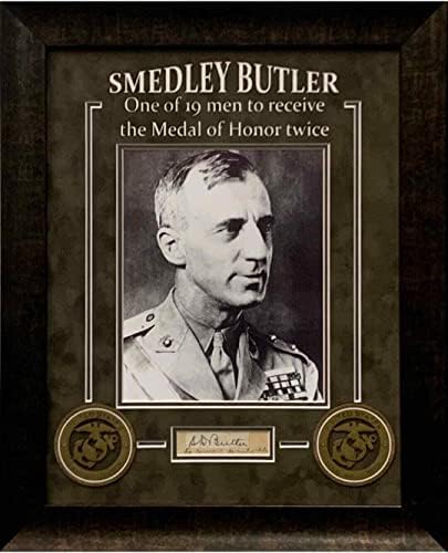 Smedley Butler USMC נחתים 2x מדליית כבוד חתומה על חתימה מסגרת תמונה JSA - תמונות מכללות עם חתימה