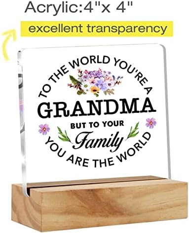 הטוב ביותר סבתא מתנות פרחוני סבתא אתה העולם ציטוט דקורטיבי עיצוב שולחן סבתא אקריליק שולחן פלאק סימן עם עץ סטנד בית משרד שולחן סימן מזכרת