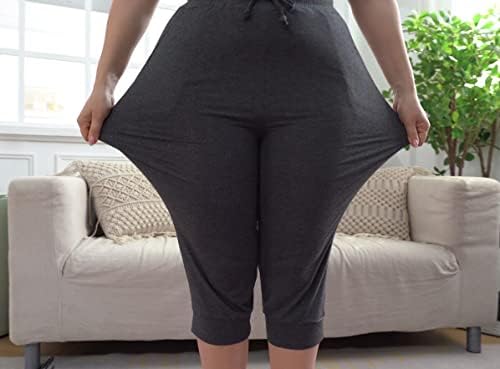 VogueMax נשים פלוס גודל קפרי יוגה מכנסי יוגה קדומות מכנסי טרנינג קצוצים עם כיסים