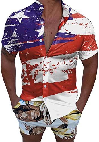 XXBR חולצות הוואי לגברים, יום העצמאות יום שרוול קצר כפתור למטה חולצת טי קיץ רגועה מתאימה חוף מזדמן חוף ז'קט חולצת צמר שבעה אריות אדום