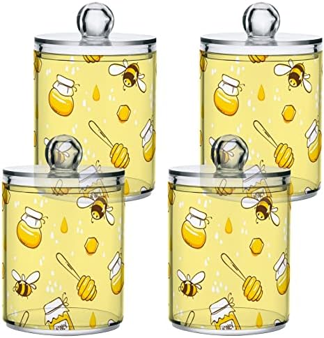 Yyzzh קריקטורה מעופפת דבש דבש דבש דבש דבש על צהוב 4 חבילה מתקן מחזיקי QTip לכדור כותנה כדורי כותנה עגול