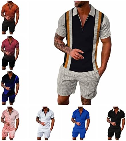 תלבושות תלבושות של שני חלקים לגברים חליפות שרוול קצר רוכסן חולצות פולו ומכנסיים קצרים מערכים אימון קלאסי חליפת קיץ.