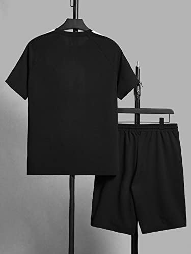 FIOXA תלבושות שני חלקים לגברים גברים מכתב ניגודיות גרפית תפר תפר ראגלן שרוול טי ומכנסי מותניים משוררים