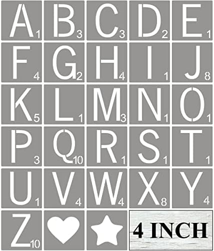 סטנסילס אריחי אריחים מכתבים 4 אינץ ' - 28 חבילות סגנון סגנון אלפבית תבניות שבלונות אלפבית לצביעה על עץ, שבלונות פלסטיק לשימוש חוזר לייצור