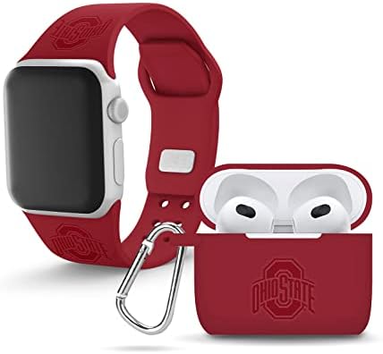 להקות זיקה אוהיו State Buckeyes חרוט חבילת משולבת סיליקון תואמת ל- Apple Watch ו- AirPods Gen 3